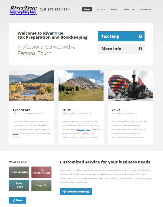 RiverTrue Bookkeeping and Tax Preparation website